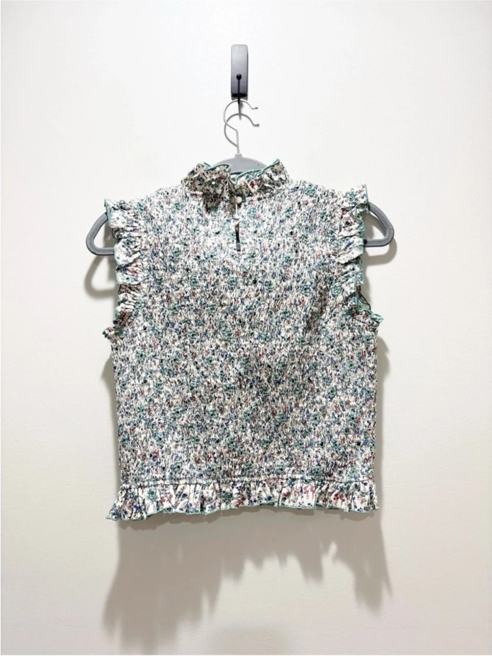 Sezane NEW Samona Blouse Smocked Ruffle Sleeveless Ostuni Floral Cottagecore 8 - Picture 3 of 7